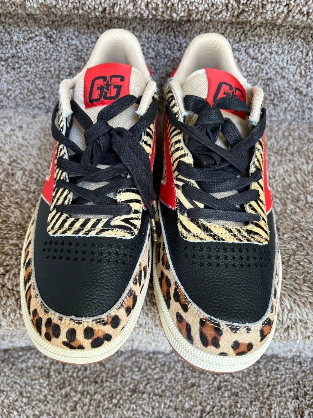 THE GOOD ALWAYS WINS Red and Tan Men’s Animal Print Sneakers